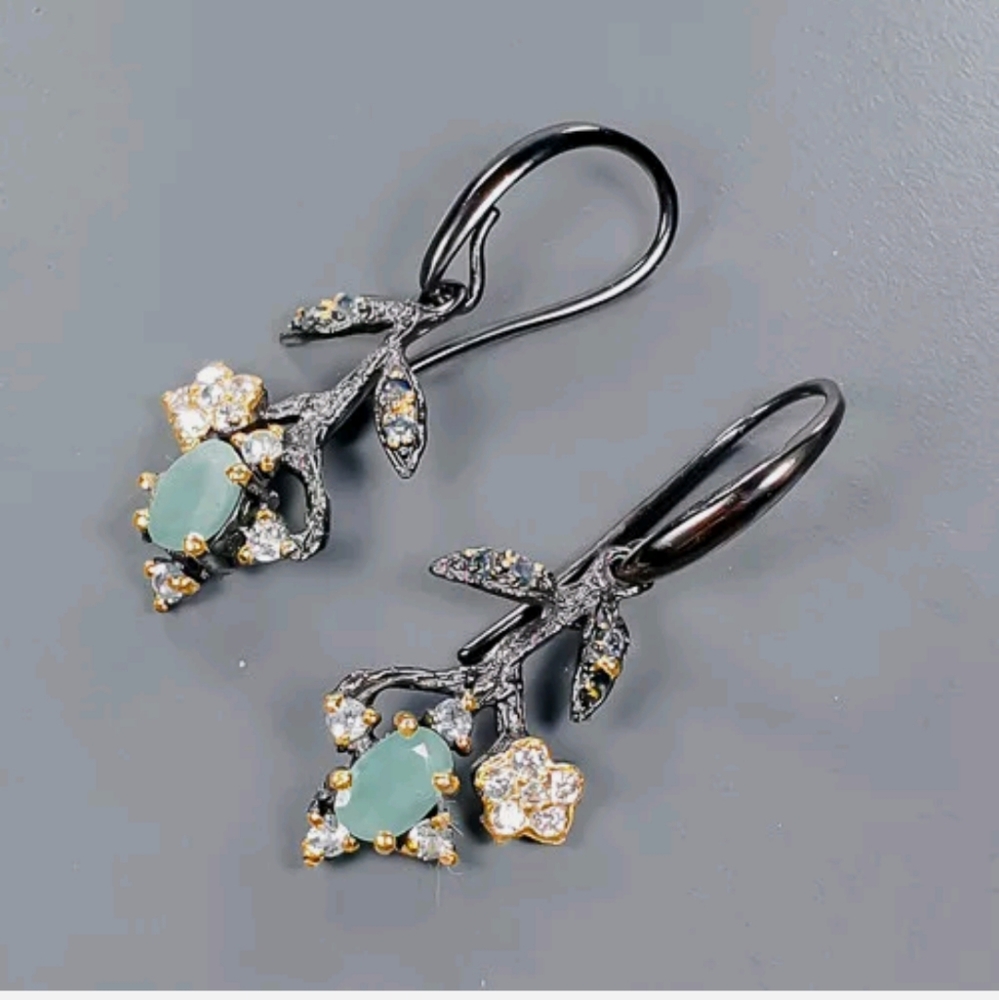 Emerald & Topaz floral draped sterling earrings - Picture 5 of 5